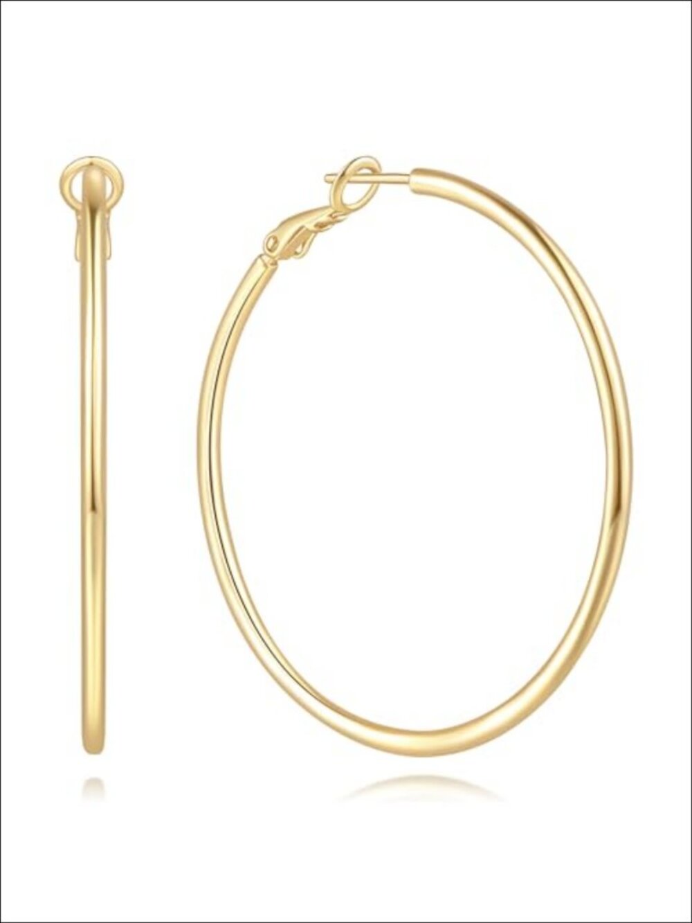 14K Gold Plated Thin Hoop Earrings Hinged 50mm Minimalist